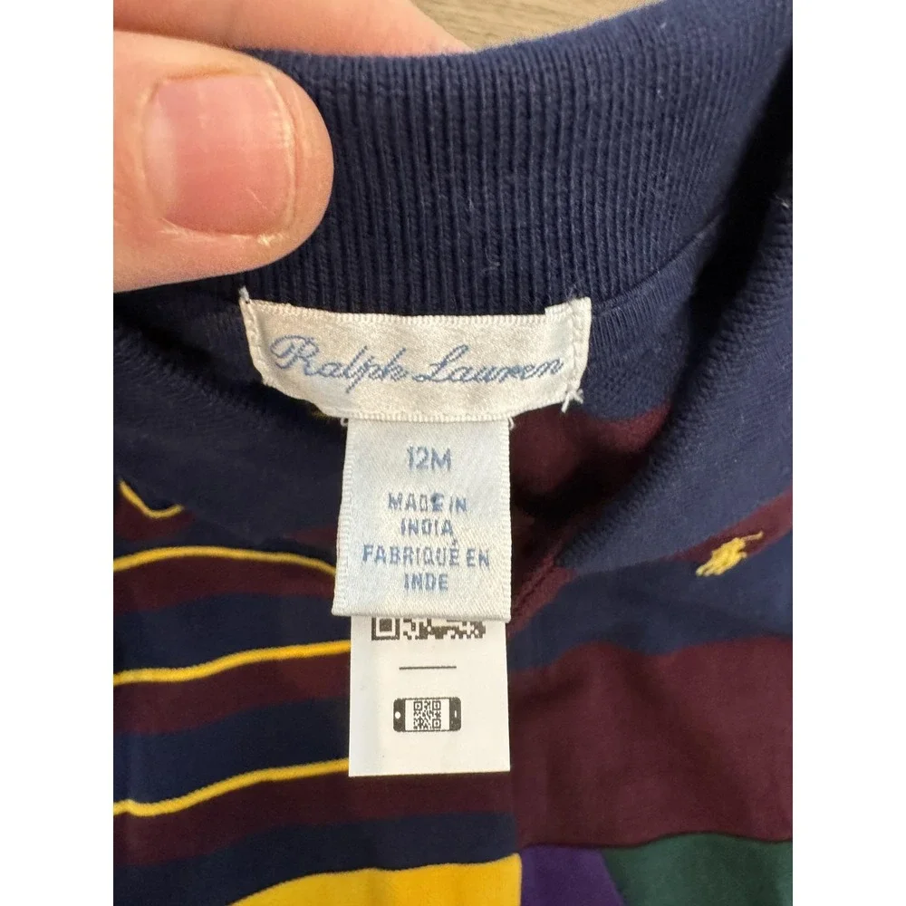 Ralph Lauren Romper Infant 12M Colorblock‎ Rugby Polo One Piece Coverall Striped